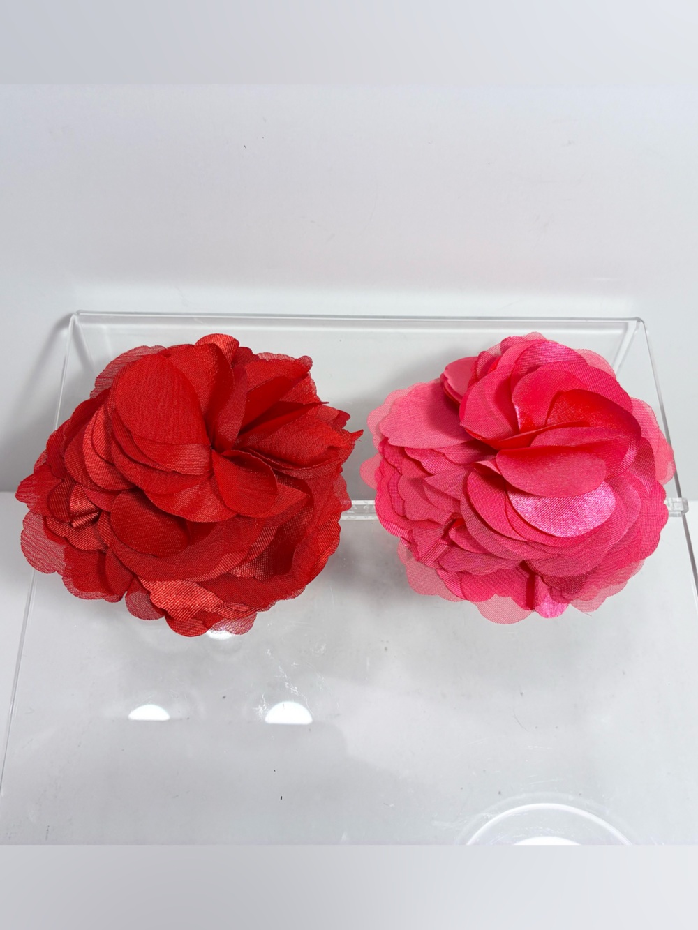 Set of 2 Floral Hair Clip Brooch Pins Red Pink 4” Statement Flowers
